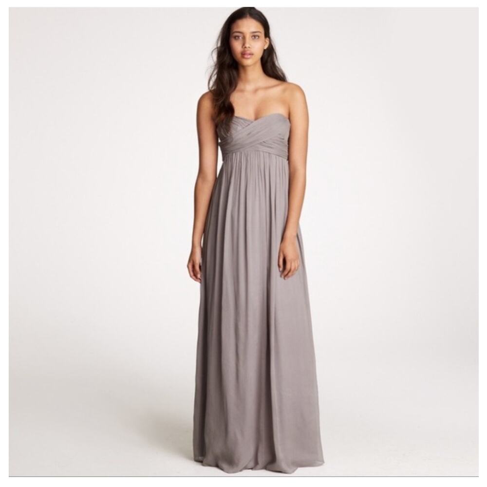 J.Crew Taryn Silk Maxi Dress Size 4 Strapless Taupe Gray Formal Minimalist Chic